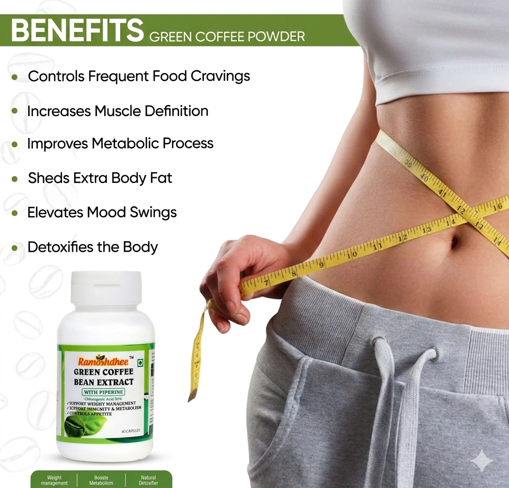 Ramoshdhee Green Coffee Bean 60 Capsules|Weight Loss In 4 week|Enhance Strength & Immunity (60 Capsules)