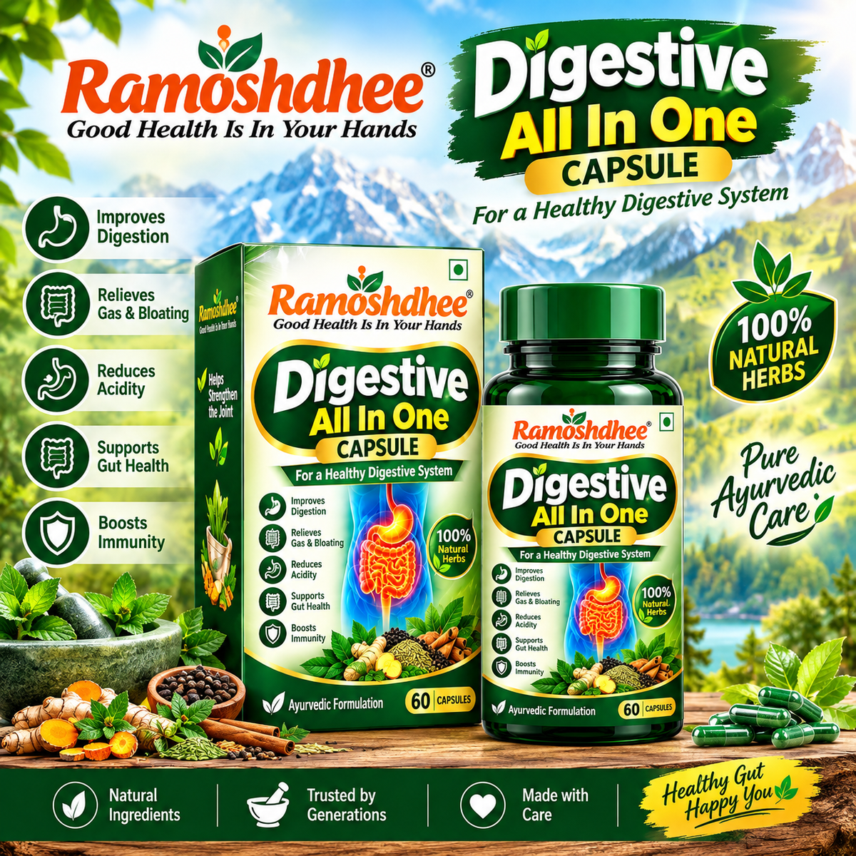 Digestive All In One Capsule, Enriched with Improve Gut Health, Relieves Gas, Boosts Appetite