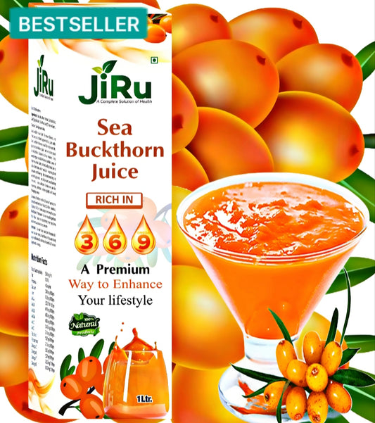 JiRu Sea Buckthorn Pulp Juice | Immunity Booster | Natural Source of Vitamin A, B, C, E, K, Omega 3, 6, 7, 9 and Antioxidant | Skin Care & Body Detox,Premium Lifestyle Drink