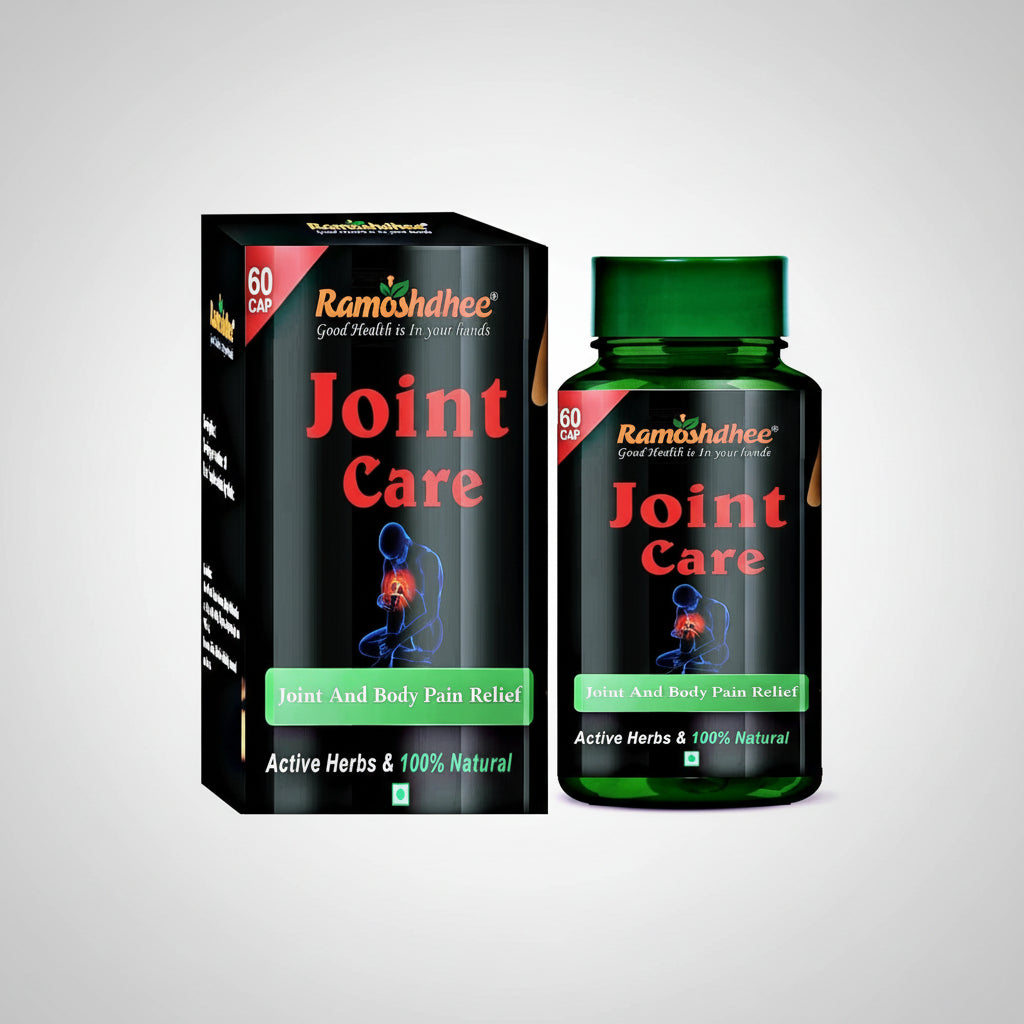 Ramashahee Joint Care supplement packaging with black box and green bottle on a white background