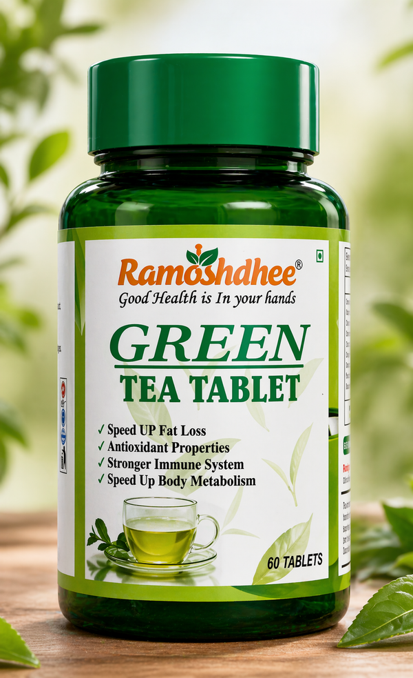 Ramoshdhee Green Tea Tablet for Energy & Focus | High in ANTIOXIDANTS for Skin, Dark Circle (60 Tablets)