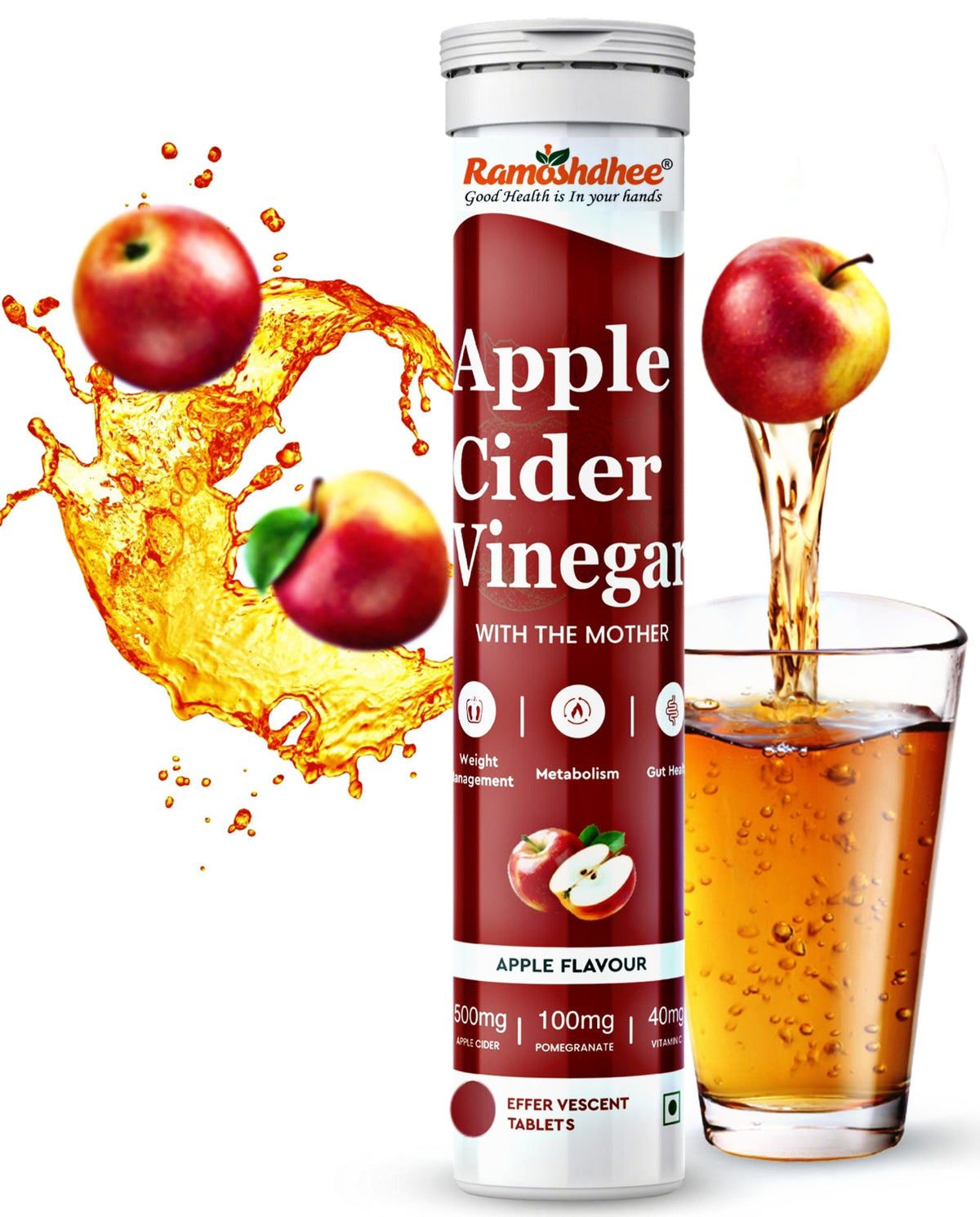 Ramoshdhee Apple Cider Vinegar 15 Effervescent Tablet | Weight Management & Gut Health | 500mg