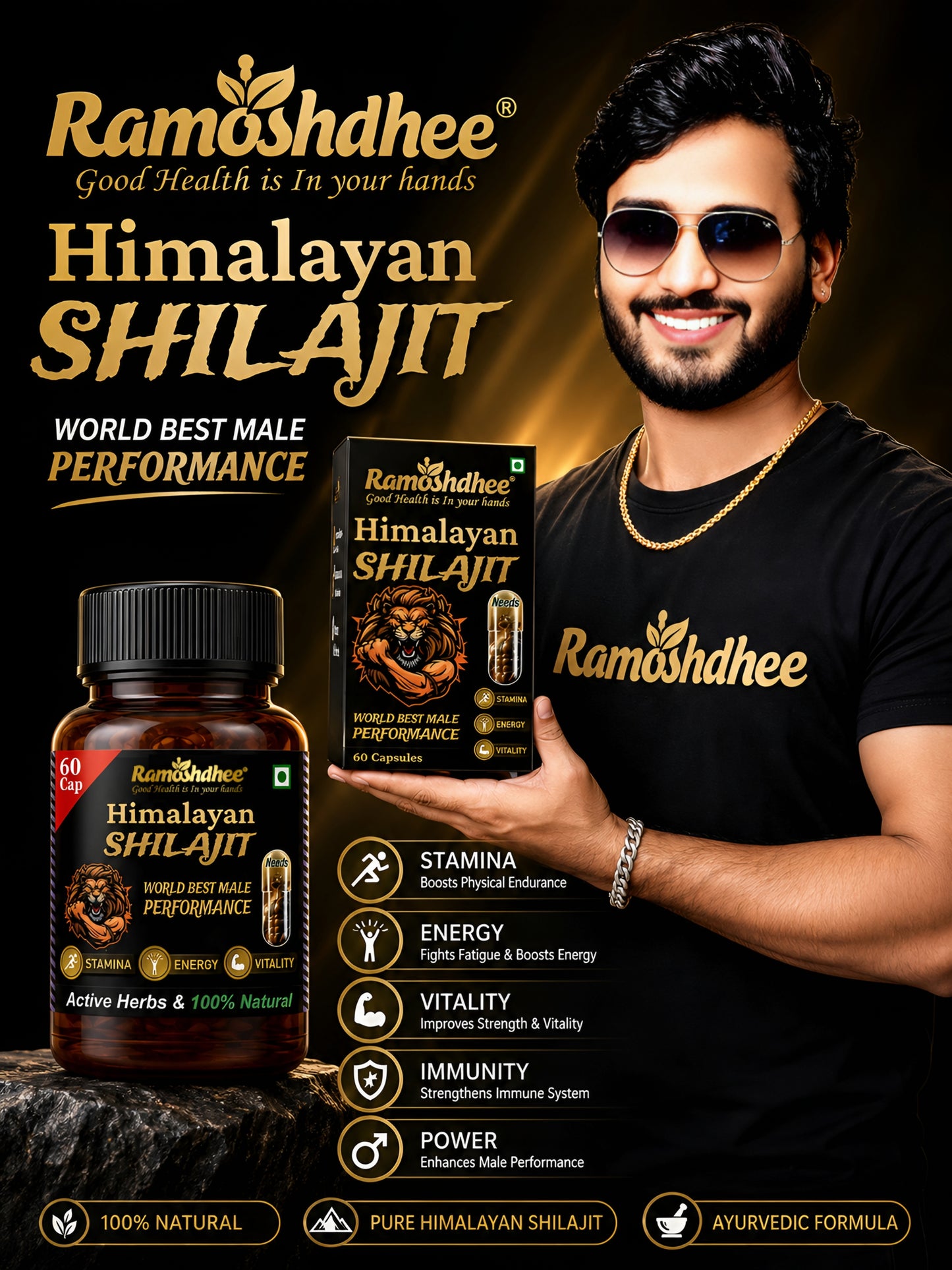 Ramoshdhee Shilajit Gold 60 Capsule | Boosts Stamina In 2 Weeks| (60 Capsules)