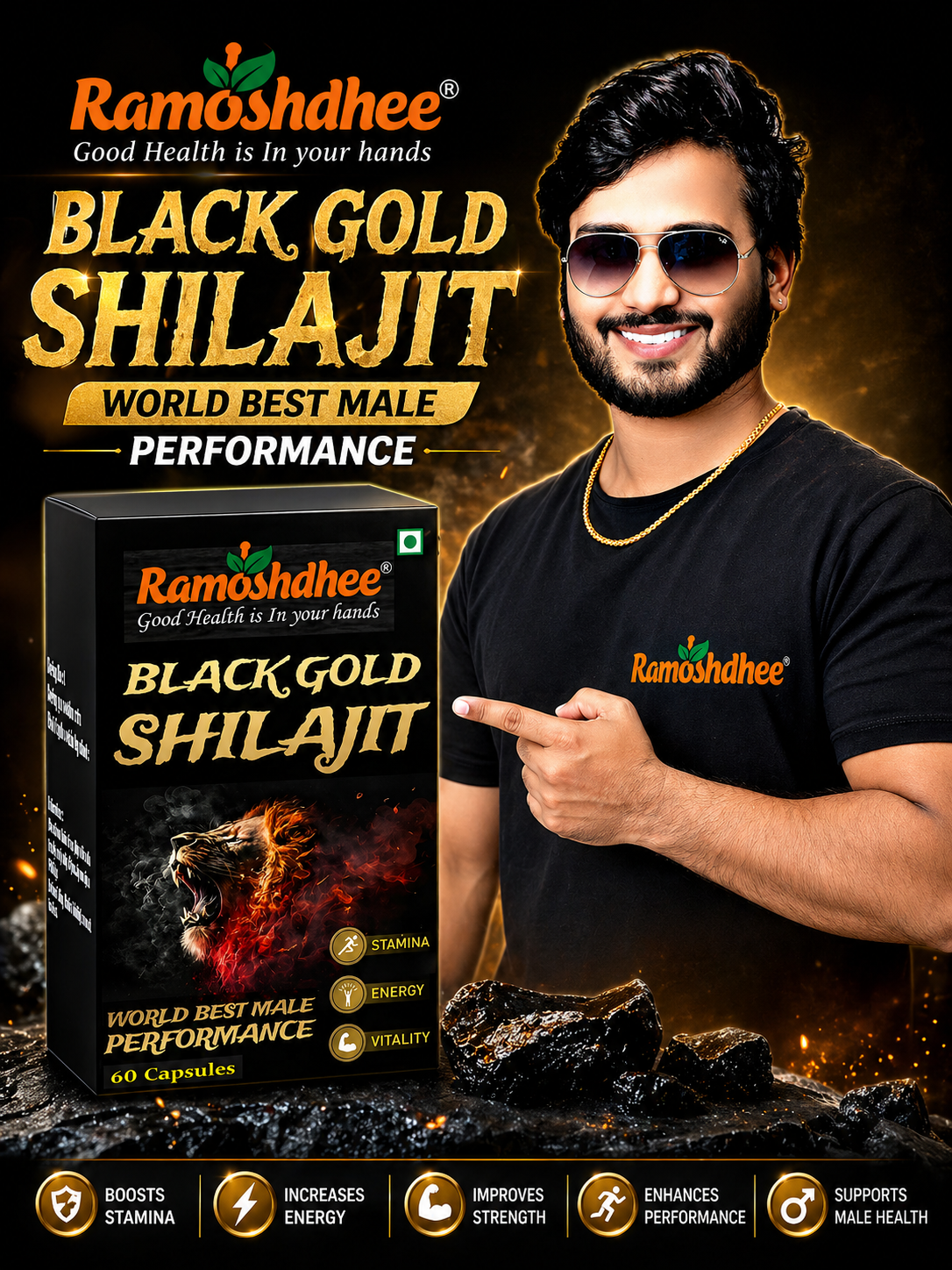 Ramoshdhee Shilajit Gold 60 Capsule | Boosts Stamina In 2 Weeks| (60 Capsules)