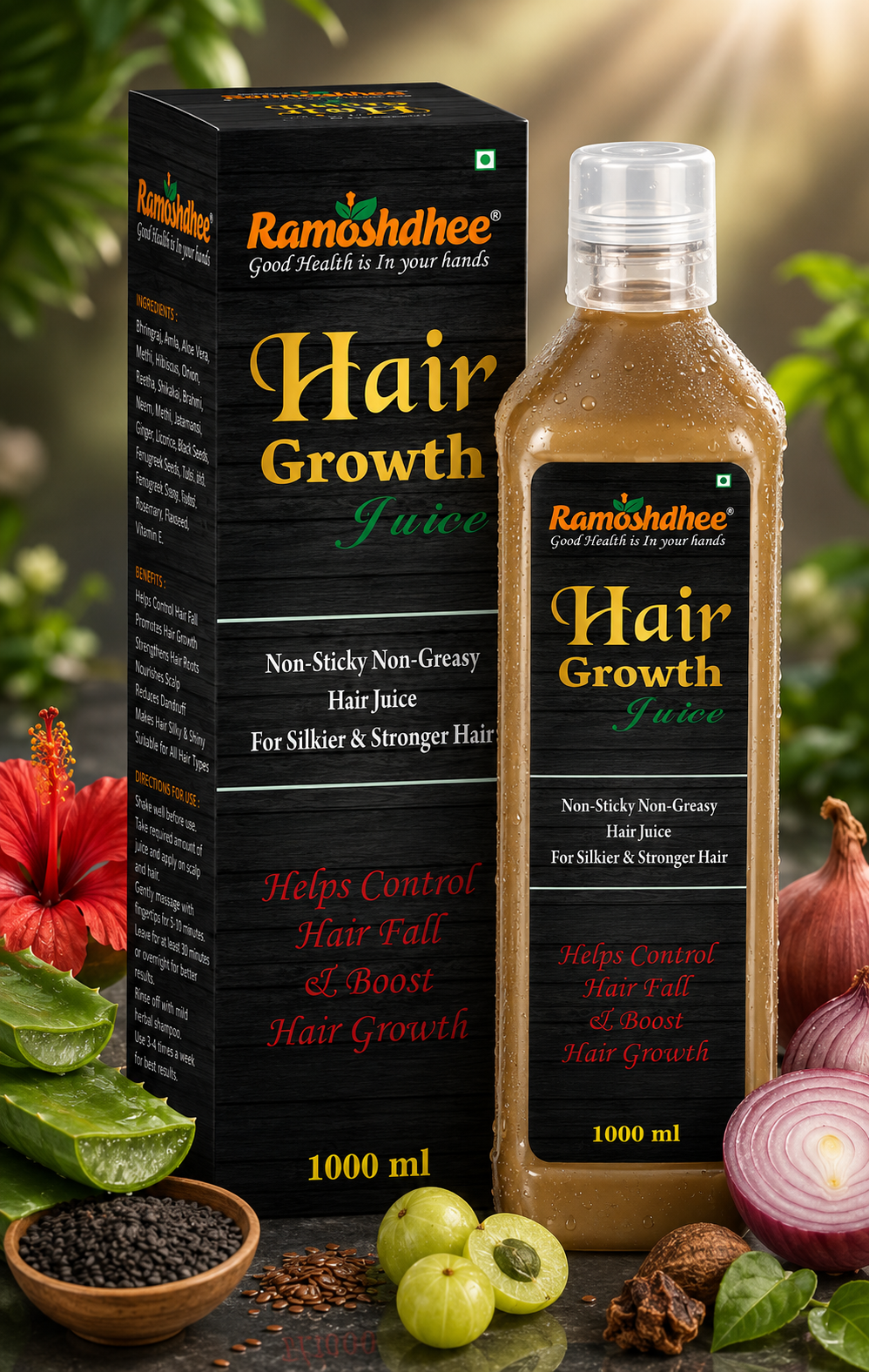 Ramoshdhee Hair Growth Juice | Hair Fall Control | 100% Ayurvedic Hair Care (1 L)