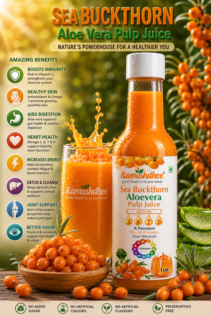 Sea Buckthorn Aloevera Pulp Juice | Healthy Heart Skin Immunity Booster Multivitamin Rare Omega 3 6 7 9