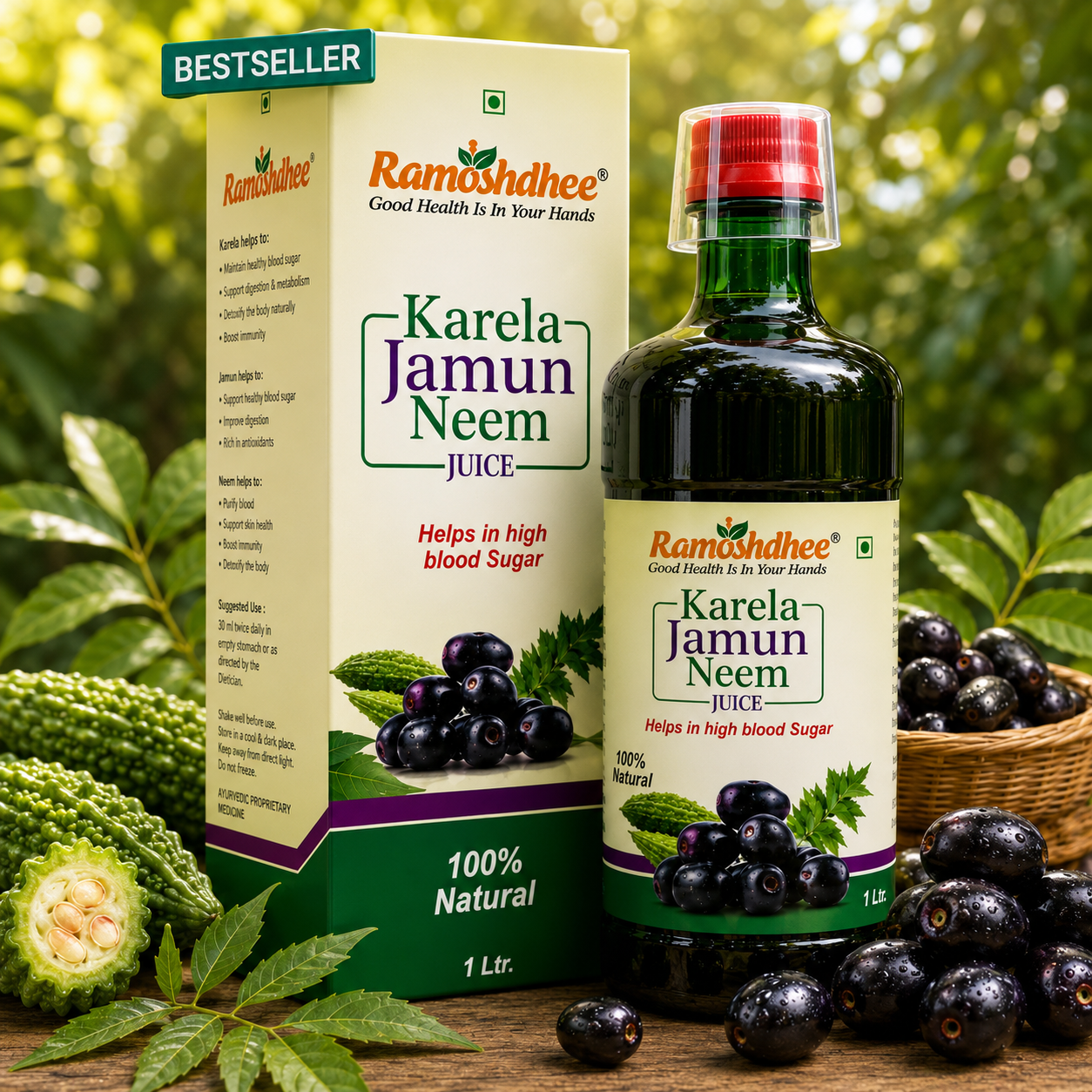 Ramoshdhee Karela Jamun Neem Juice|Promotes Healthy Glucose Levels |Good for Metabolic 1ltr (1 L)