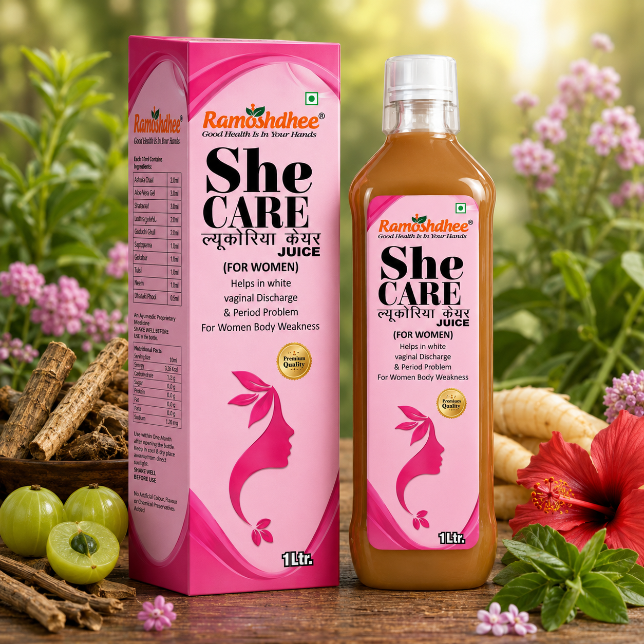 Ramoshdhee Leukorrhea Care Juice | Ayurvedic Hormonal Balance, Period Pain Relief Naturally (1 L)