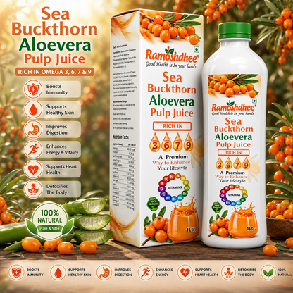 Sea Buckthorn Aloe Vera Pulp Juice | Rare Omega 3 6 7 9 | Healthy Heart Skin Immunity booster