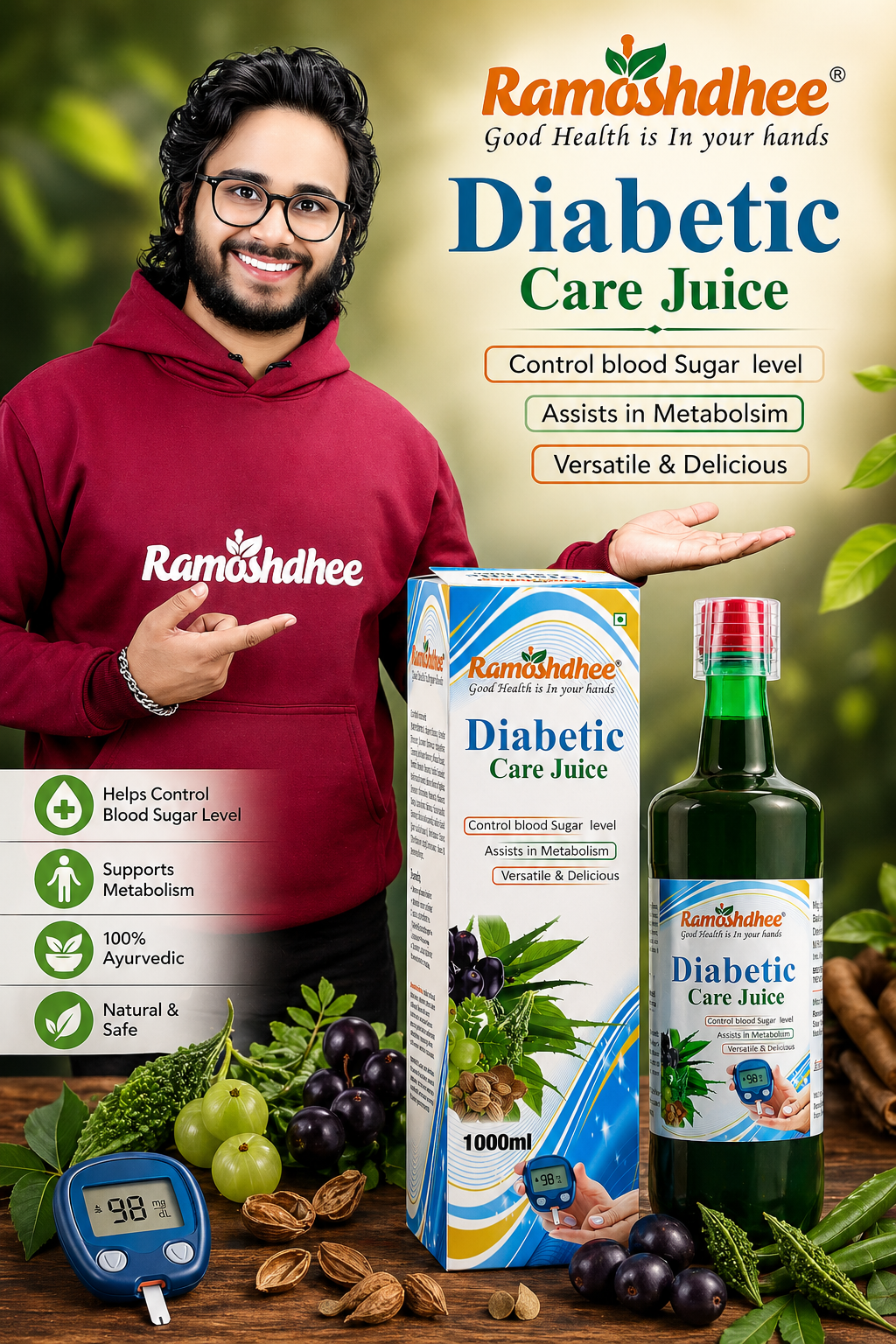 Diabetic Care Juice | Blend of 16 herbs to manage Blood sugar levels | 1Ltr