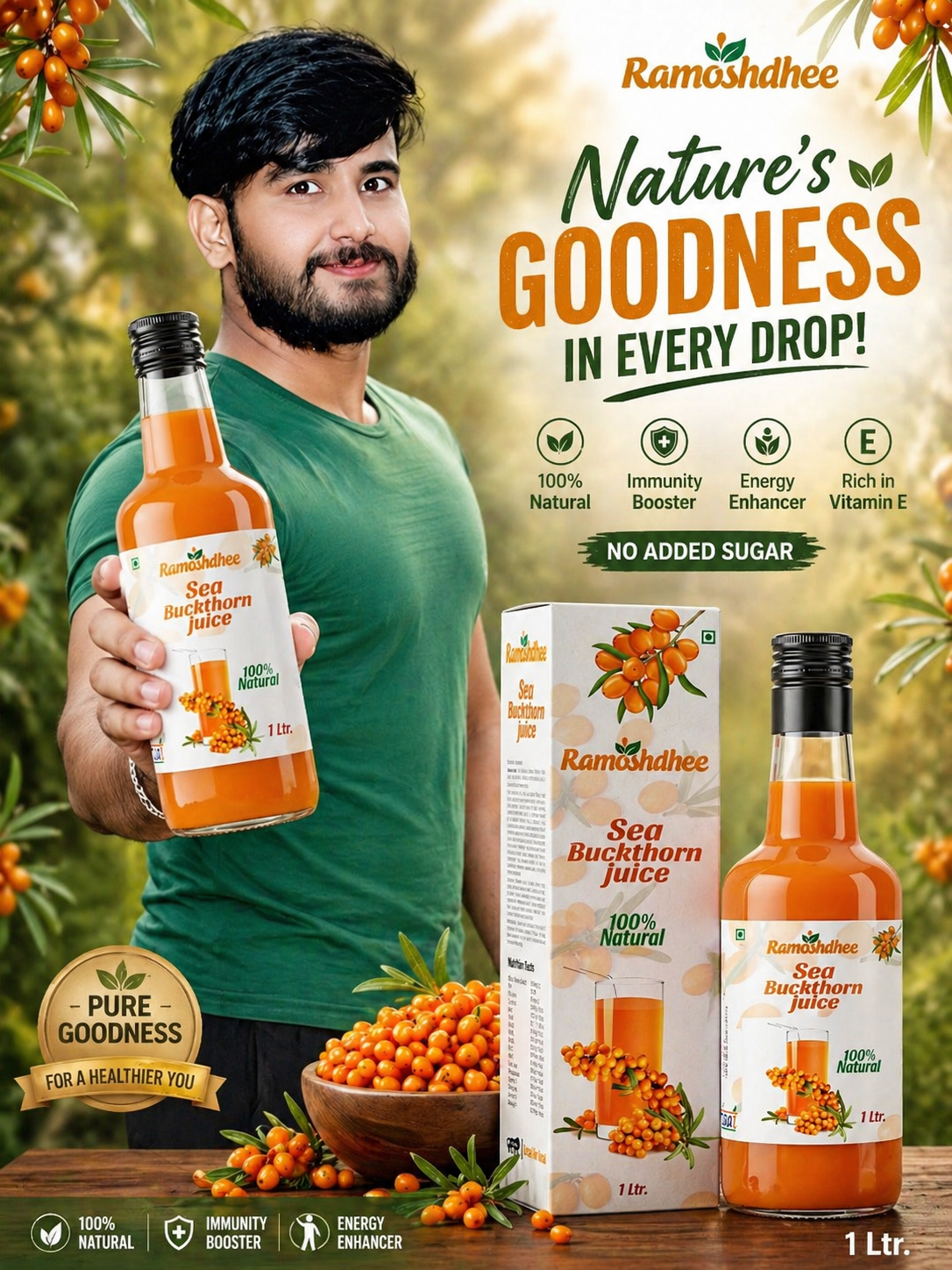 Ramoshdhee Sea Buckthorn Juice | Healthy Heart,Skin Immunity Booster | Multivitamin Rare Omega 3,6,9,7 |Rich Vitamin C Rich