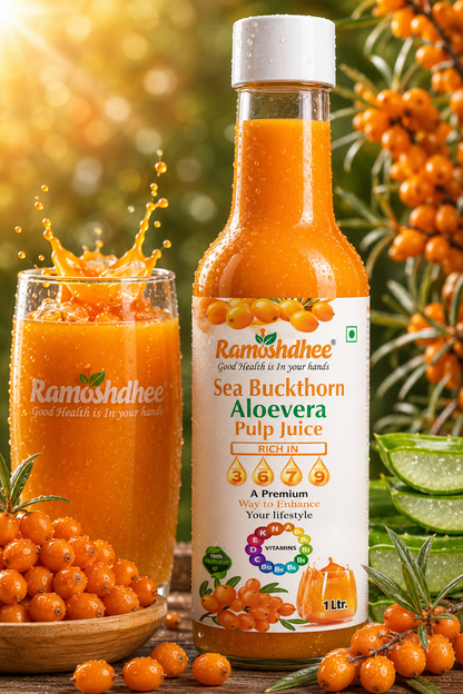 Sea Buckthorn Aloevera Pulp Juice | Healthy Heart Skin Immunity Booster Multivitamin Rare Omega 3 6 7 9