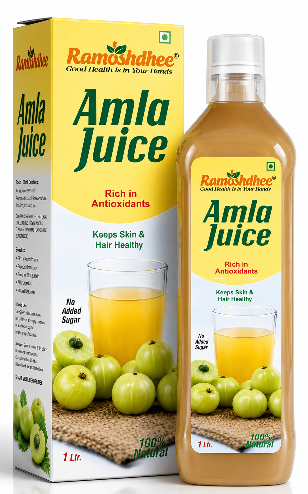 Ramoshdhee Organic Amla Juice - Rich Source of Vitamin C and Natural Immunity Booster | (1000 ml)