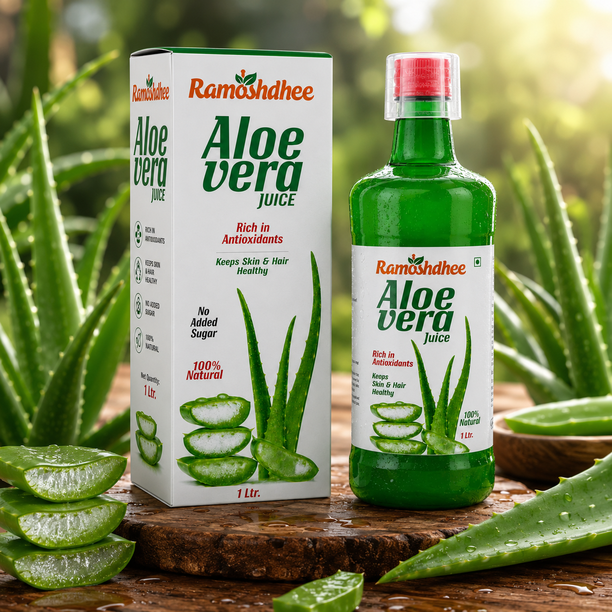 Ramoshdhee Aloe Vera juice with Pulp, Better digestion and Glowing Skin (1000 ml)