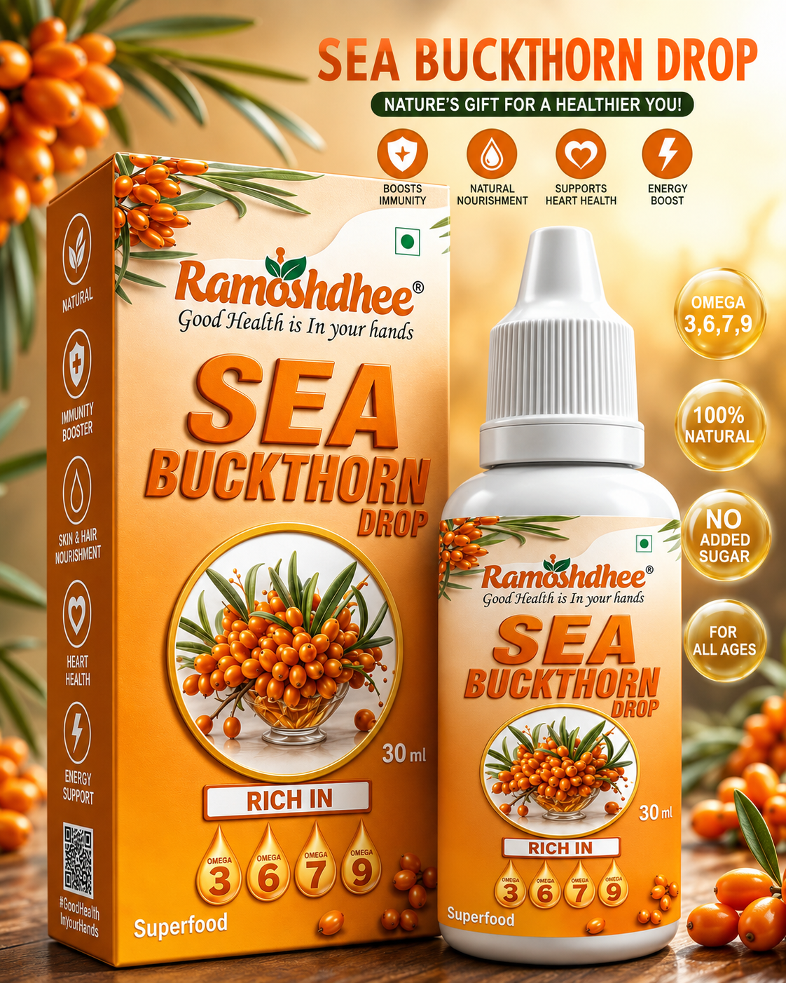 Sea Buckthorn Drop | Healthy Heart Skin Immunity Booster Multivitamin | Rare Omega 3 6 7 9