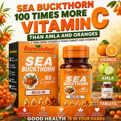 Ramoshdhee Sea Buckthorn For Healthy Heart, Immunity Power, Skin Care & Body Detox (60 Capsules)