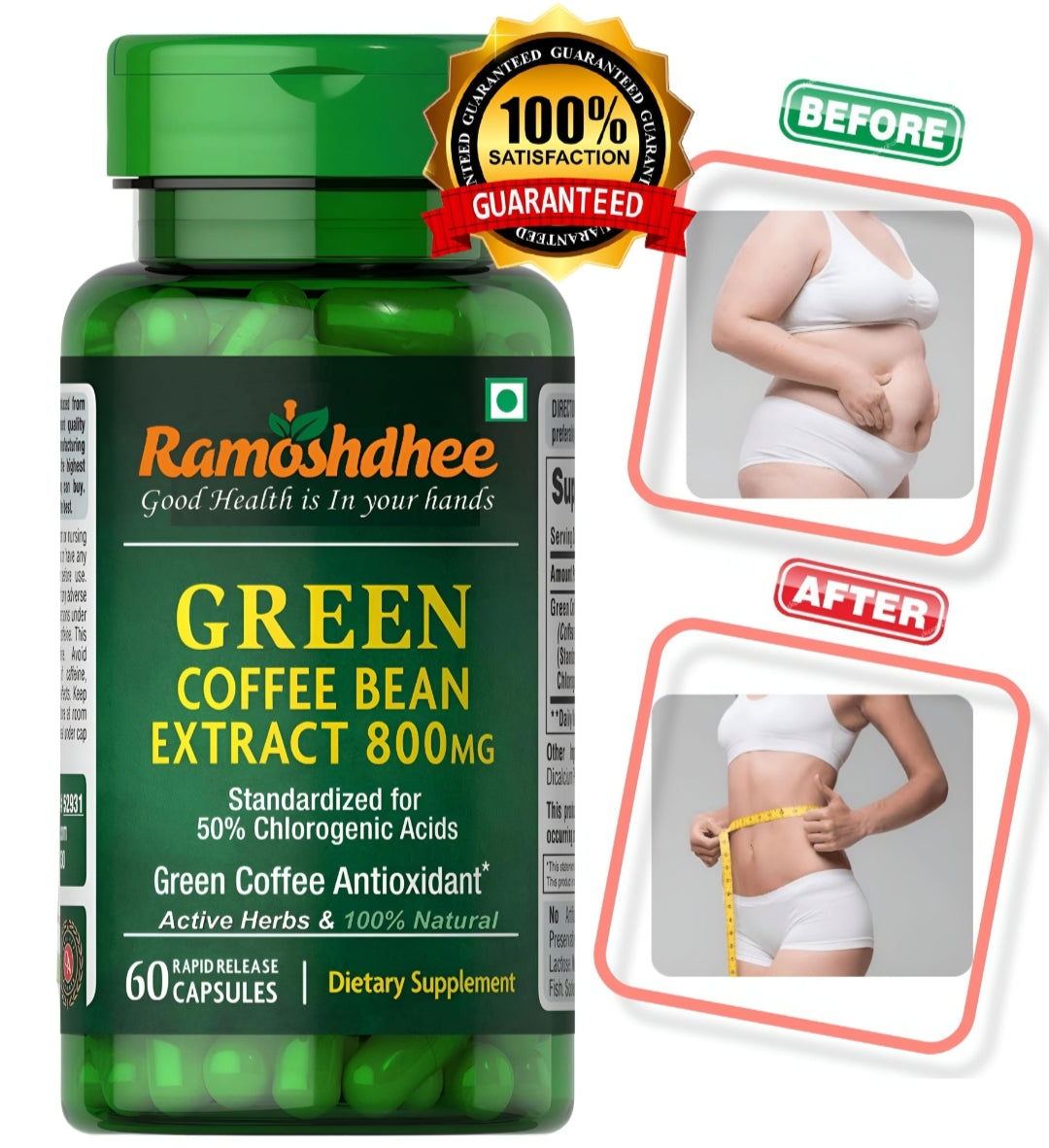 Green Coffee Bean 60 Capsules|Weight Loss In 4 week|Enhance Strength & Immunity