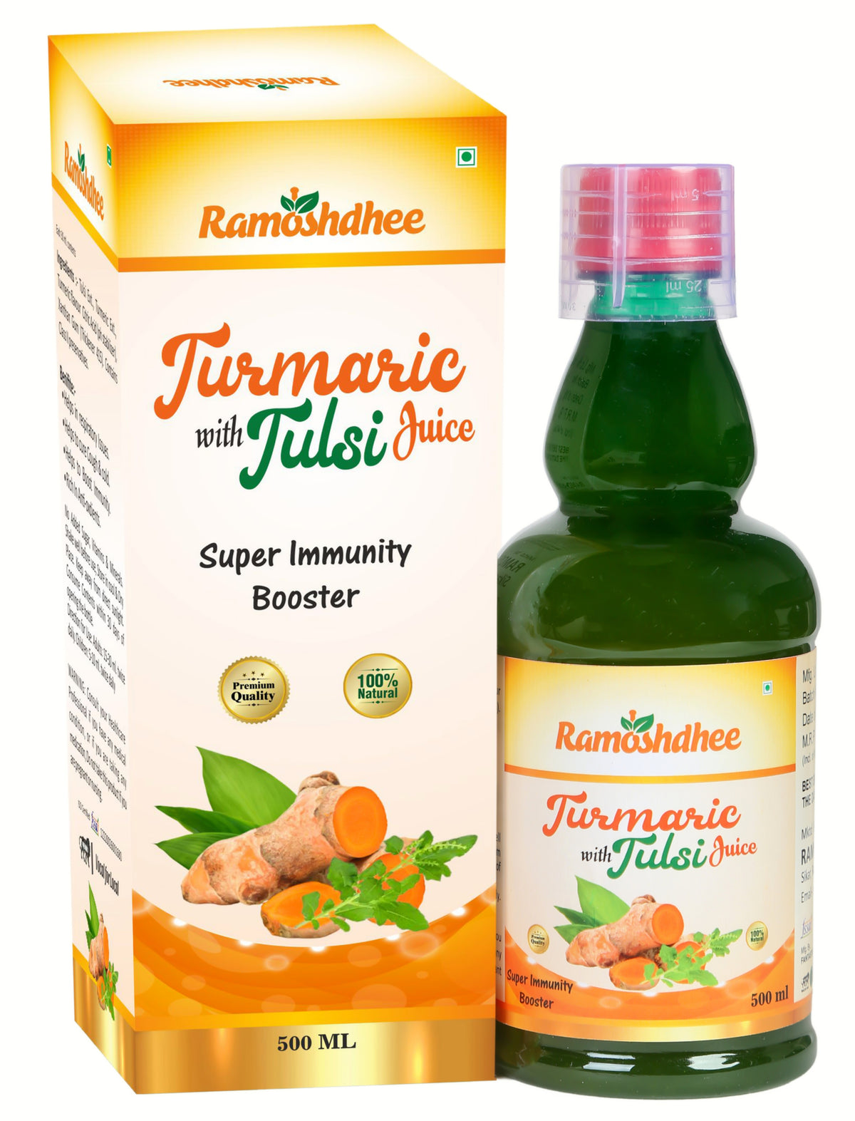 Ramoshdhee Organic Turmeric (Haldi ) or Tulsi Juice|Relieves Pains | Anti-Inflammatory | 500ml